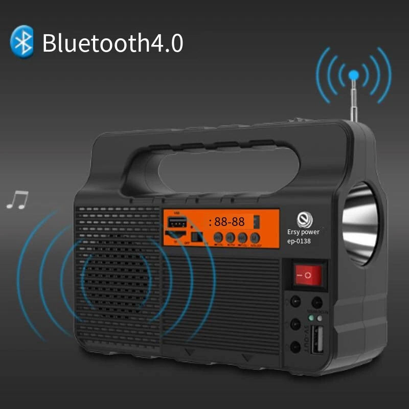 Portable Solar Generator with Solar Panel Radio BT Speaker Phone Charger Flashlight Power Station Built-in 3600mAh Rechargeable Battery for Outdoor Camping Emergency Illumination System with 3Pcs External Light Bulb