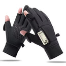 XANES Winter Touchscreen Warm Cycling Gloves Waterproof Windproof Cold-Resistant Flip Exposed Two-finger Zipper Gloves for Men Women Ski Fishing Running