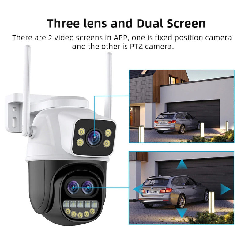 Three Lens 9MP HD 8X Zoom Security Camera WiFi Outdoor IP66 Waterproof Human Detection Night Vision Two Way Audio Smart Tracking ICSEE App Camera
