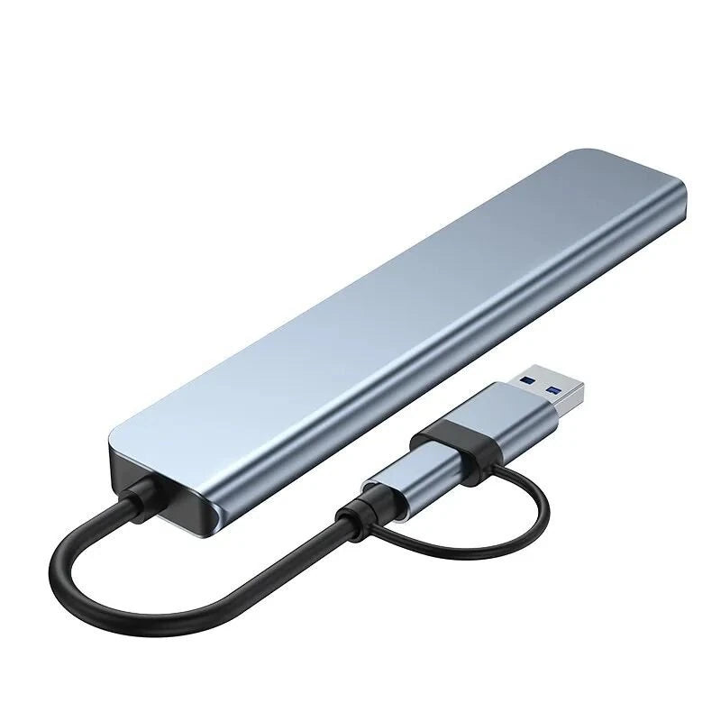 8-in-2 USB-C/USB3.0 Docking Station USB Adapter with USB3.0 USB2.0*3 USB-C Data SD/TF Card Reader Slot 3.5mm Audio Multiports USB Hubs for PC Laptop Computer