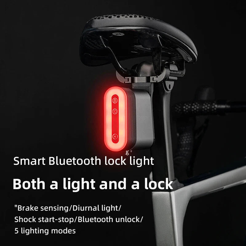 ROCKBROS Bicycle Bluetooth Smart Lock Taillight Dual Function IPX6 Waterproof 5 Lighting Modes Type-C Rear Light Lock for MTB Bike