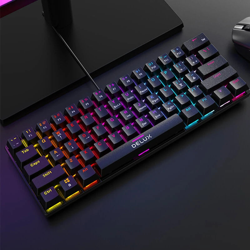 Delux KM36 61 Keys Wired Mechanical Keyboard RGB Light Two-color Injection Keycaps USB E-Sports Ergonomics Gaming Keyboards