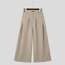 INCERUN Men Casual Baggy Pants Simple Solid Color Button Front Wide Leg Trousers for Men Large Size S-5XL