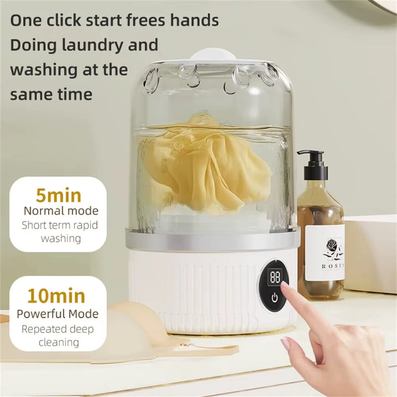 Mini Cordless Washing Machine Travel Underwear Small Sock Washing Machine with  LCD Digital Display Draining Portable Laundry Bucket
