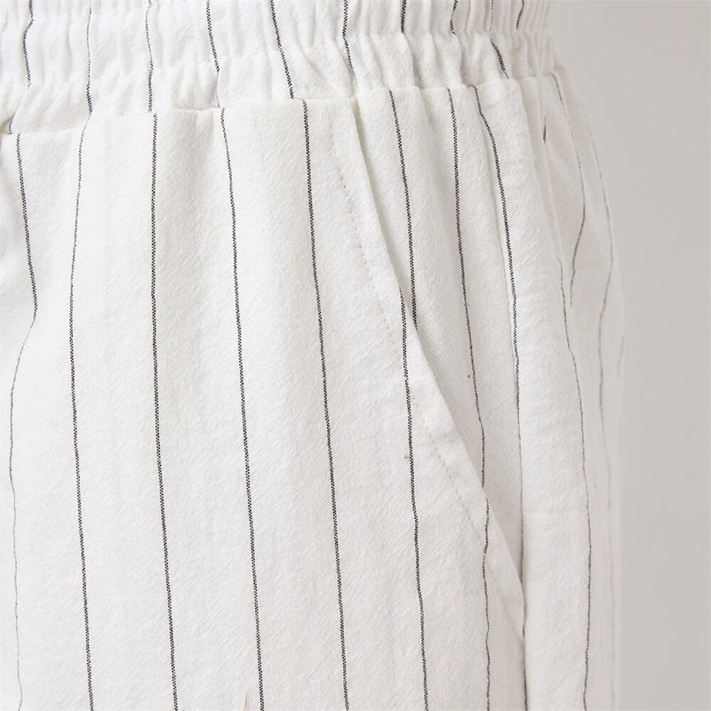 Men's Quick Dry Cotton Linen Shorts Summer Breathable Stripe Casual Gym Running Cargo Pocket Beach Five-point Pants Lightweight Comfortable