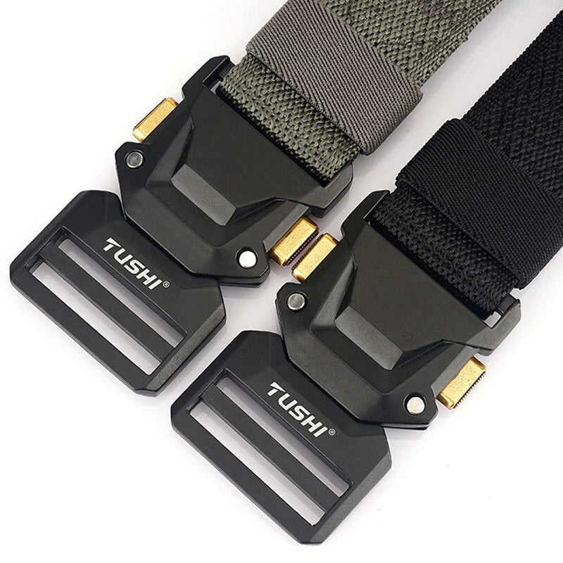 TUSHI 120cm Metal Rotating Buckle Tactical Belt Nylon Wistand Inserting Buckle Casual Military Fan for Men Women