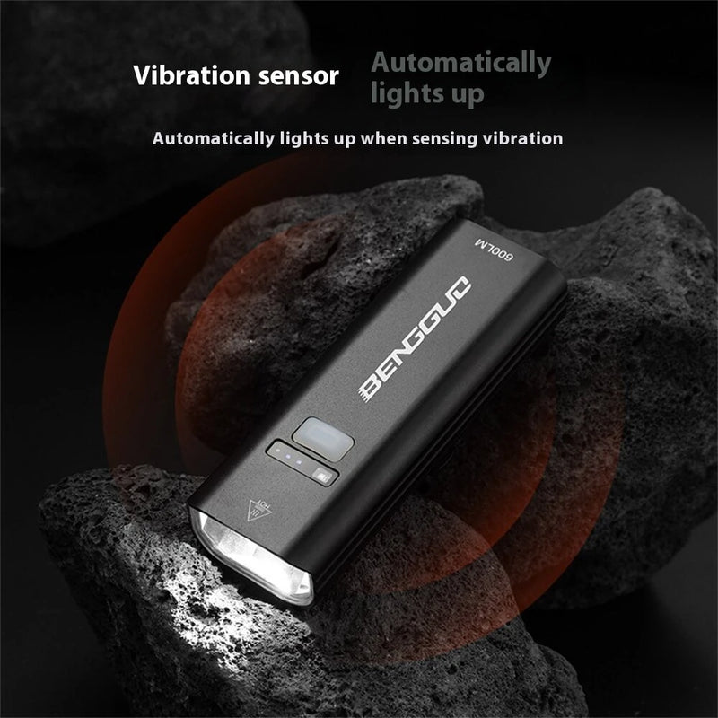 BENGGUO 400/600/800LM Smart Light Vibration Sensing Bicycle Headlight Aluminum Alloy Waterproof Type-C Charging Bike Front Light for Outdoor MTB Cycling