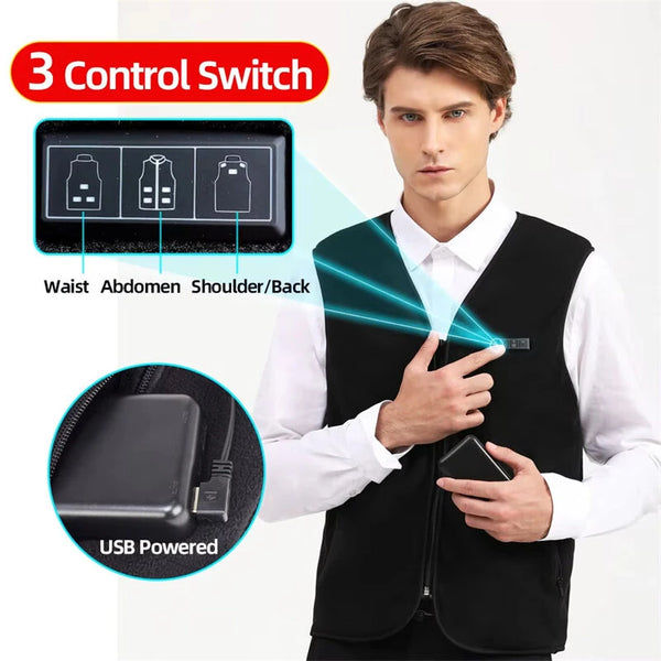 TENGOO HS-05 V-neck Slimming 5 Areas Smart Heating Vest 3 Gear Temperature USB Charging Winter Warmth Cold-proof Waistcoat for Men Women Elderly People