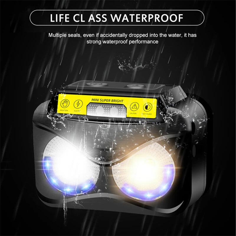 Bikight XPG COB White Yellow Light LED Headlamp Body Motion Sensor 6-Mode Red Blue Flash Headlight Rechargeable Camping Torch