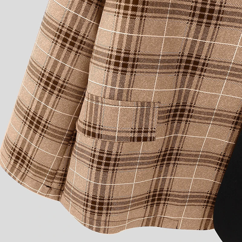 INCERUN Mens Plaid Patchwork Long Sleeve Blazer Two-tone Stylish Casual Suit Outwear for Spring Fall