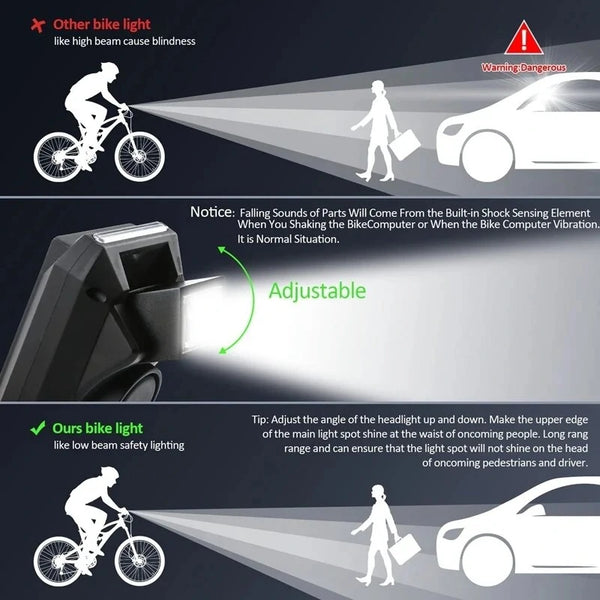 3 in 1 Smart Bike Headlight 800Lm Brightness 2000mAh Battery IP65 Waterproof with Speedometer Horn LED Bike Lamp Cycling Flashlight