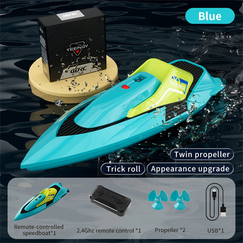 4DRC S5 RTR 2.4G RC Boat Mini Speedboat Dual Motors One-Key Capsized Reset Waterproof LED Light Racing Remote Control Stunt Vehicles Models Twin Propeller Toys