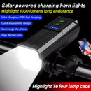 Bikight 4 in 1 Solar Bike Headlight 1000Lm Brightness 4000mAh Battery Power Bank 8 Light Modes Waterproof Bicycle Front Light with 130db Horn for Night Cycling