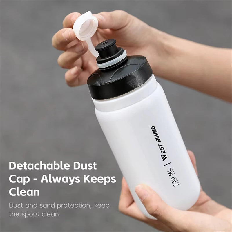 WEST BIKING 550ML Extrusion Bicycle Water Bottle Portable Lightweight Drop-resistant Leak-proof Sports Bike Kettle for MTB Outdoor Cycling
