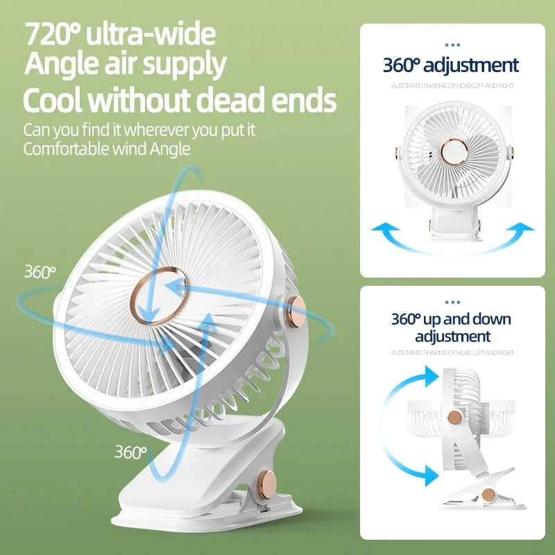 Mini Clip Fan Cordless Electric Ceiling Fan with LED Light Electric Fan USB Rechargeable Student Portable Desktop Camping Small Fan Air Circulator Clip-on for Home Camping Desktop