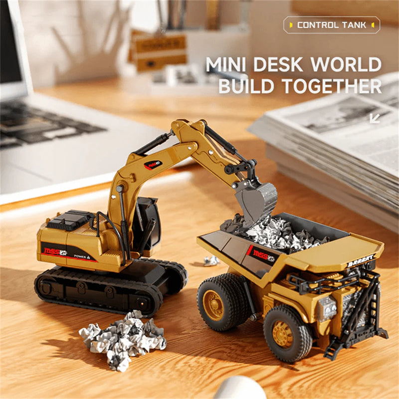 BRRRRT RTR 1/64 2.4G Mini RC Car Alloy Forklift Excavator Dump Truck Support App Remote Controlled LED Light Sound Engineering Vehicle Desktop Toys Model Collection Gift For Boys