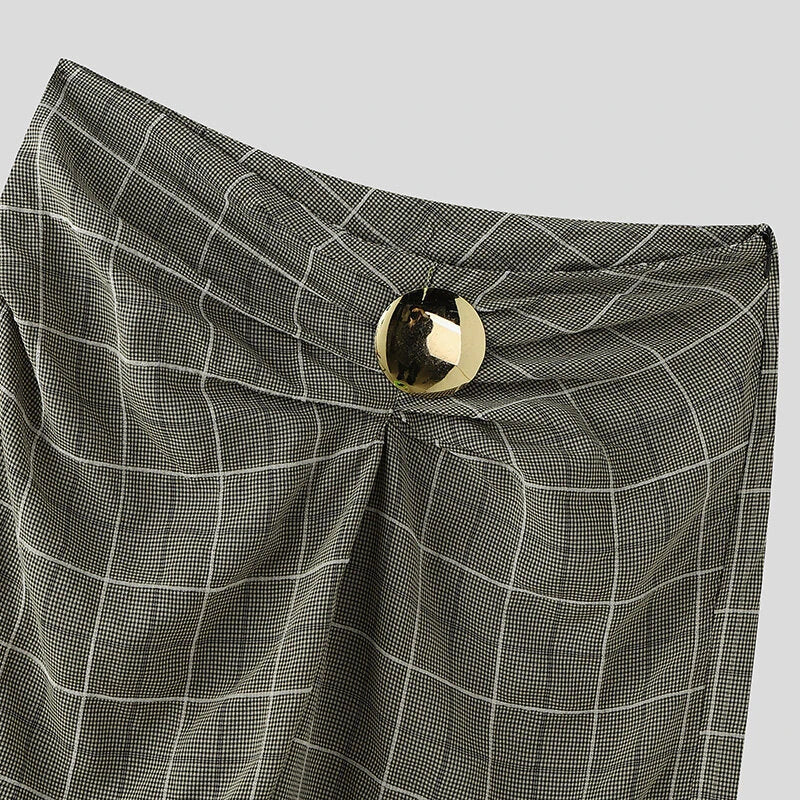 INCERUN Mens Twist Design Casual Long Pant Fashion Retro Striped Loose Fit Straight Trousers for Men