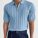 INCERUN Mens Ribbed Knit Quarter-Zip Golf Shirt Comfortable Casual Solid Color Lapel Top for Male S-5XL