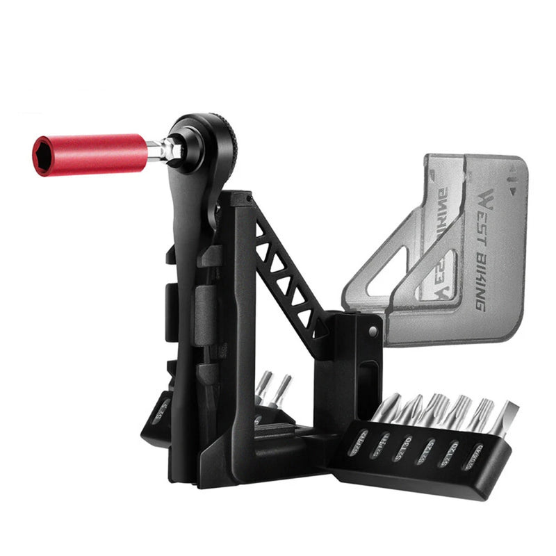 WEST BIKING 12-In-1 Bicycle Repair Tools Kit Portable Multitool Bike Two-Way Ratchet Wrench Magnetic Allen Key Quick Release Set