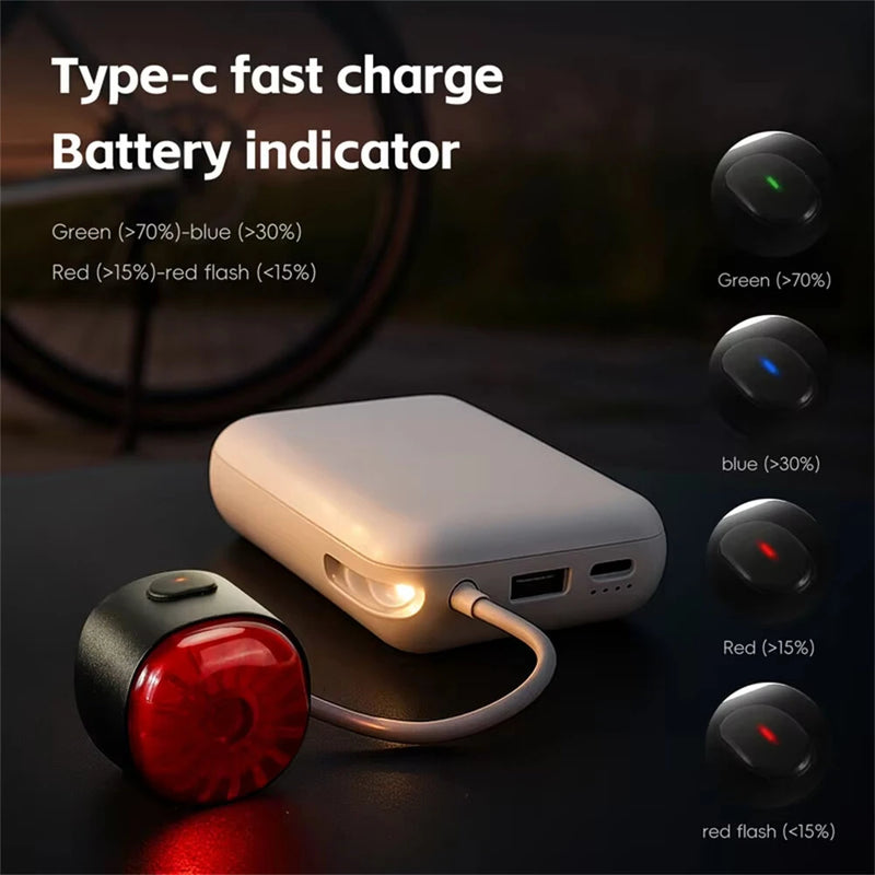 WEST BIKING 80LM Smart Dynamic Brake Sensing Bicycle Taillight 400mAh Battery Type-C Fast Charging IP65 Waterproof Vibration-sensing Bike Rear Light for MTB Night Cycling