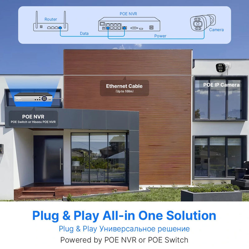 Hiseeu HB718-PA 4K 8MP POE IP Camera Intelligent Night Vision P2P Motion Detection Two-way Audio H.265 Waterproof Outdoor CCTV Safety Camera for Home Use