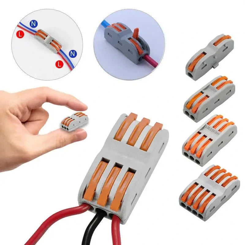 5 Pcs Mini Quick Wire Cable Connectors Universal Compact Conductor Splice Cable Push-in Terminal Block SPL1-4 Efficient Wiring Solution Reusable for Soft and Hard Wires