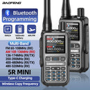 1Pcs Baofeng UV-5R Mini 5W Power Multi-Band Walkie Talkie 999 Channels bluetooth Programmable One-key Frequency Pairing Two Way Radio 1600mAh Battery with Type-C Charging for Outdoor Camping Hiking Road Trip