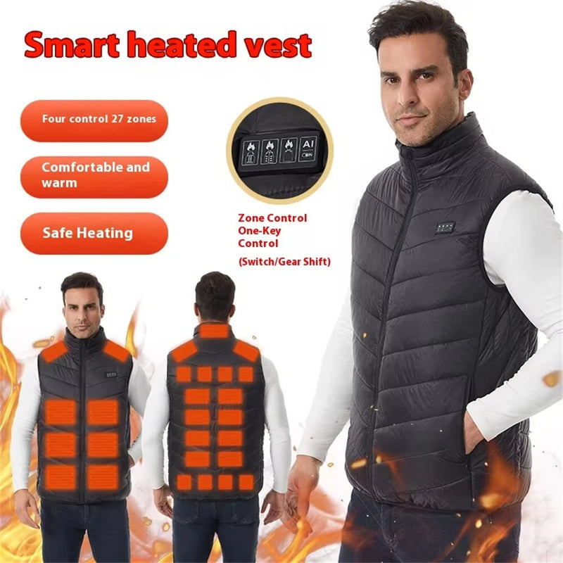 TENGOO 4 Control 27 Zone Heating Vest Men Women Electric Constant Temperature Control Winter Warm Heated Sleeveless Jacket (Not Included The Power Bank)