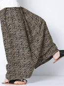 INCERUN Men Pant Ethnic Print Low Rise Long Pant Loose Fit Mens Elastic Streetwear Pants with Side Pockets S-5XL