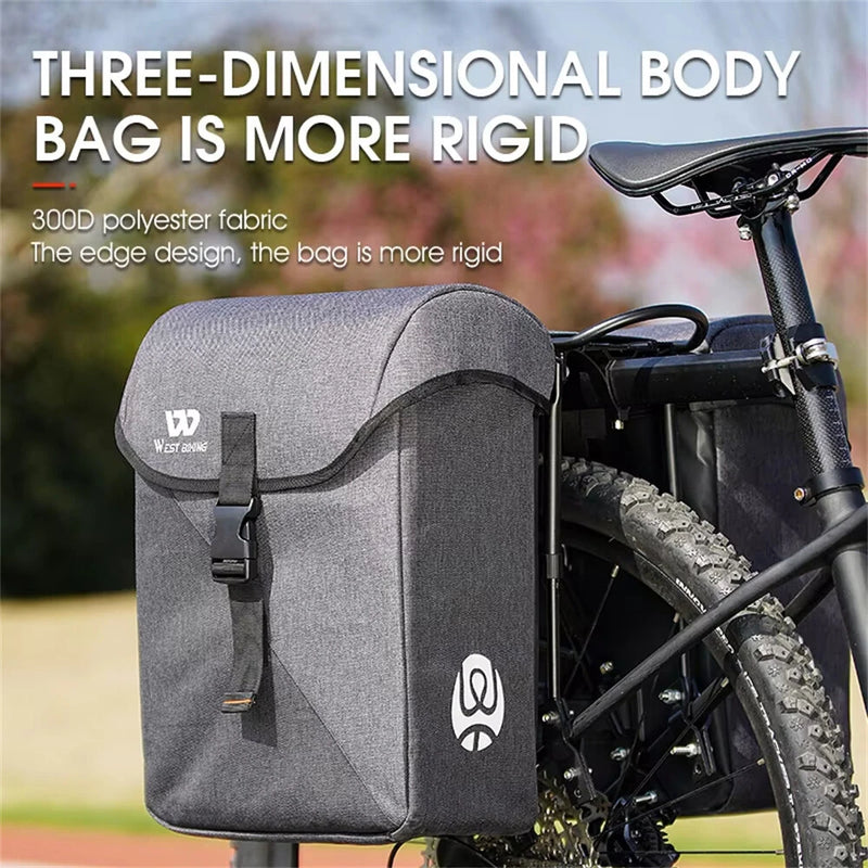 WEST BIKING 35L Bicycle Pannier Bag Waterproof 300D Polyester Sturdy Double Side Bike Bag Anti-Scratch Night Reflective Bike Rear Bag for MTB