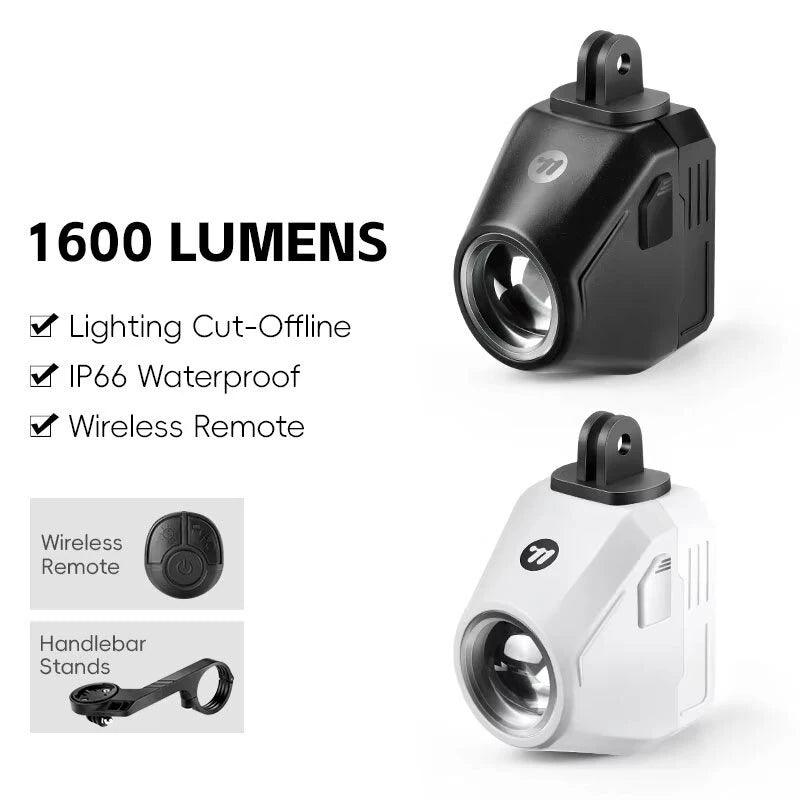 WEST BIKING Wireless Remote Bike Overhang Light 1600 Lumen Super Bright Lighting Cut-Offline Safe Design IP66 Waterproof Type-C Hanging Bicycle Headlight Flashlight