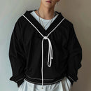 INCERUN Mens Twist Patchwork V-Neck Long Sleeve T-Shirt Fashion Solid Color Drawstring Design Tshirt