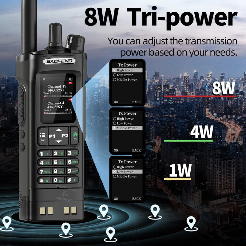 Baofeng DM-32UV 8W Power DMR Digital Analog Walkie Talkie 2.0" TFT GPS APRS 4000 Channels NOAA VOXs Type-C Two Way Radio With Earphones