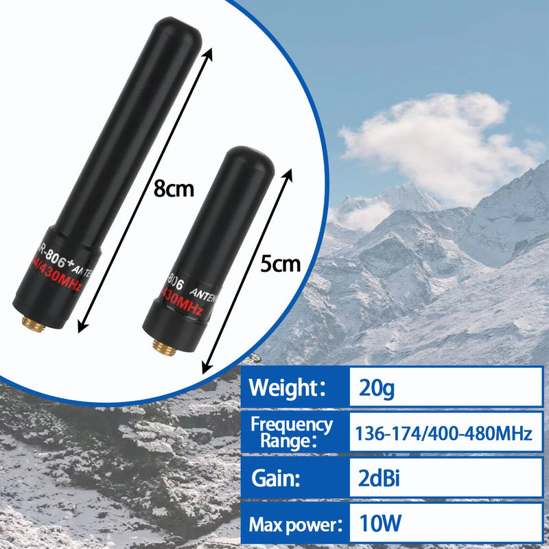 ABBREE AR-806 AR-806+ Dual Band Mini Antenna 136-174MHz 400-480MHz SMA-Female High Gain for Baofeng UV-5R BF-888S Walkie Talkie