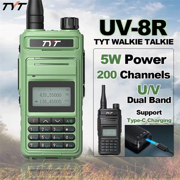 TYT UV-8R 5W Portable Walkie Talkie Dual Band VHF UHF Two Way Radio DOT-MATRIX LCD 200 Channels VOXs Emergency Alert CTCSS DCS for Long Distance Communication