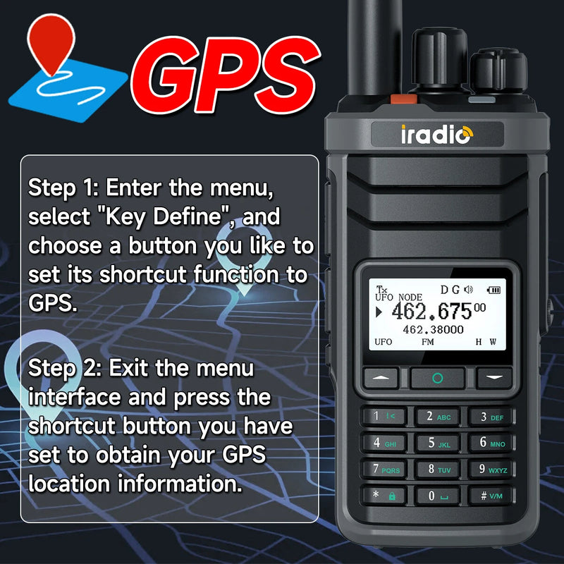 iRadio UV88 GPS Multiband Radio Walkie Talkie 1024 Channels IP67 Waterproof Type-C Charging CB SSB HF FM SW MW LW Amateur Ham Two Way Radio
