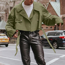 INCERUN Men Jackets Lapel Long Sleeve Solid Color Streetwear Male Short Coats Loose Casual Jackets With Belt S-5XL