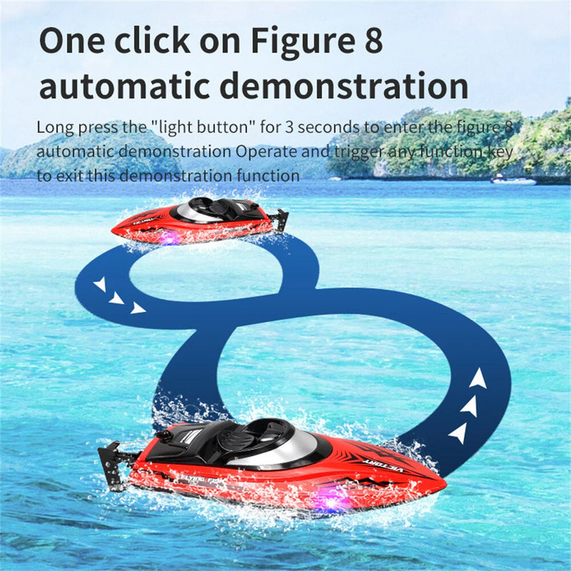HXJRC HJ811 2.4G 4CH RC Boat High Speed LED Light Speedboat Waterproof 20km/h Electric Racing Vehicles Models Lakes Pools Remote Control Toys