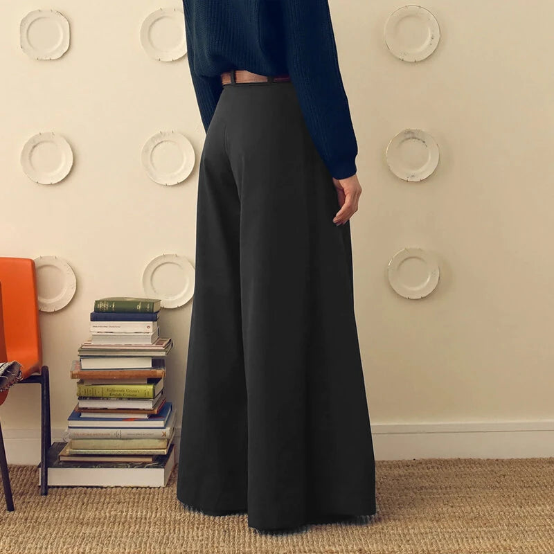 INCERUN Mens Solid Color Loose Fit High Waist Pant Casual Wide Leg Long Trousers Plus Size For Men S-5XL