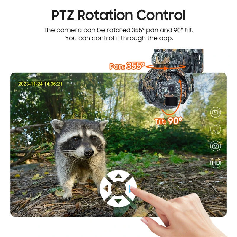 3MP 4G Solar Powered Cameras WIFI Wireless Outdoors 360 View Animal Monitoring Camouflage PTZ Security Camera