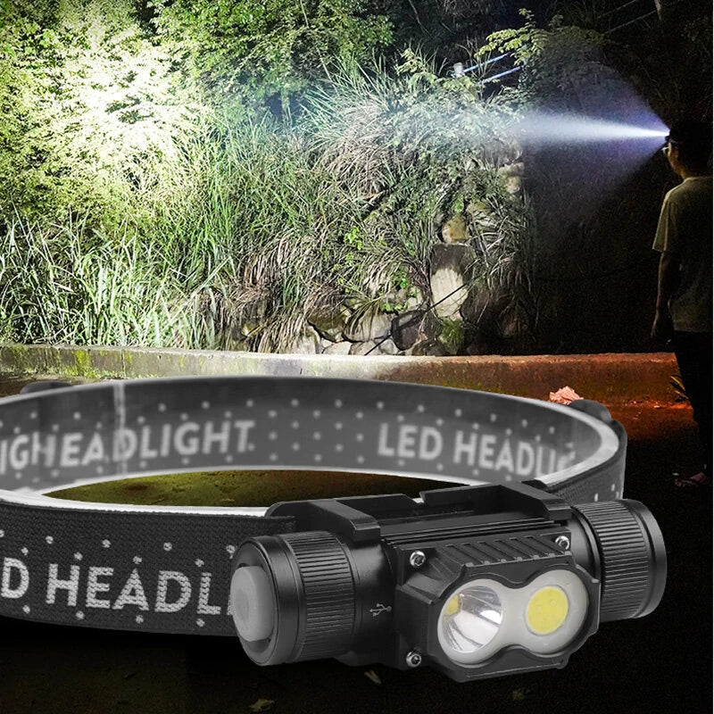 46G XTE+COB Outdoor Camping Headlamp 180LED Built in 800 mA 18650 Battery USB Rechargeable for Hiking Fishing Camping Waterproof Lamp Flashlight Headlamp