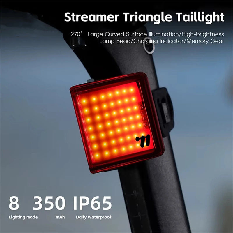WEST BIKING 270 Curved Bicycle Taillights 8 Lighting Modes IP65 Waterproof Type-C Charging Warning Bike Rear Light for Night Riding Safety