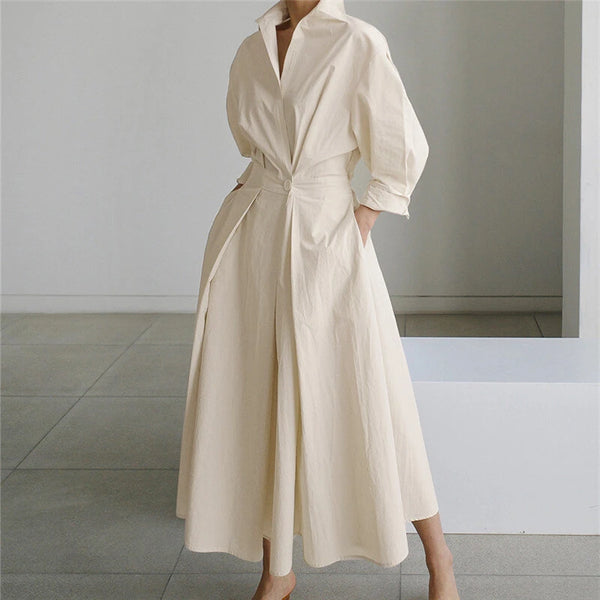 ZANZEA Women Fashion Autumn Sundress Elegant Women Lapel Neck Long Sleeve Solid OL Vestidos Robe Femme Long Shirt Dress Oversized