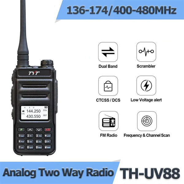 TYT TH-UV88 5W Walkie Talkies Dual Band Two Way Radio VHF/UHF 200 Channels VOXs FM Radio LCD Display CTCSS/DCS Scanning Emergency Alert