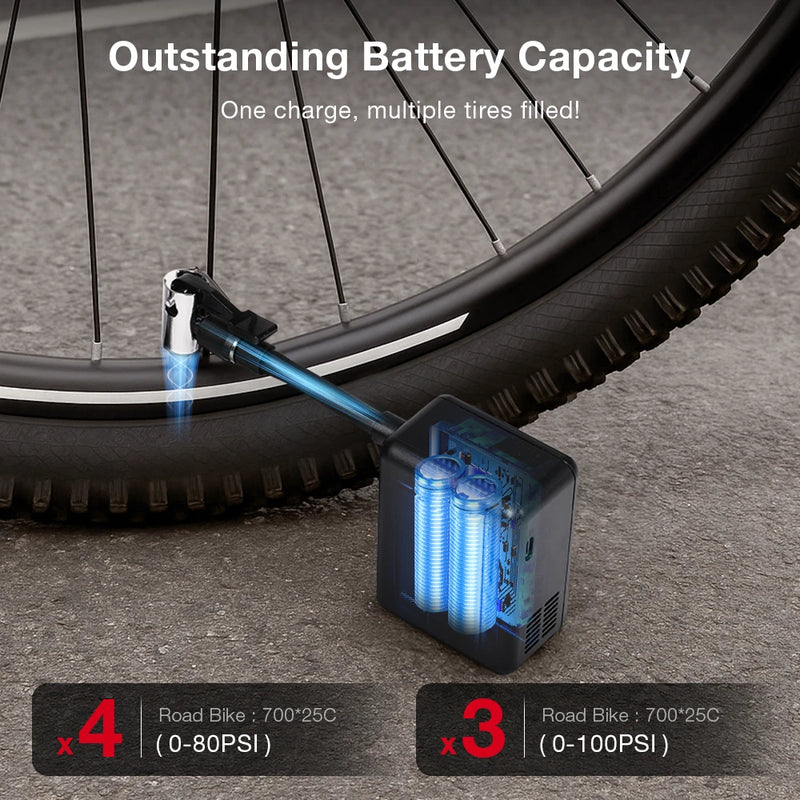 LAOTIE Z11 130PSI Mini Electric Pump - Ultra-Light Portable Air Compressor with LED & Auto-Stop for Road Bikes, MTBs, E-Bikes, Scooters, Balls & More