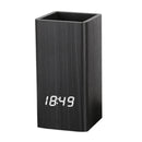 Creative Wooden Pen Holder Clock USB Voice Control Digital Pen Holder Alarm Clock LED Pencil Organizer with LED