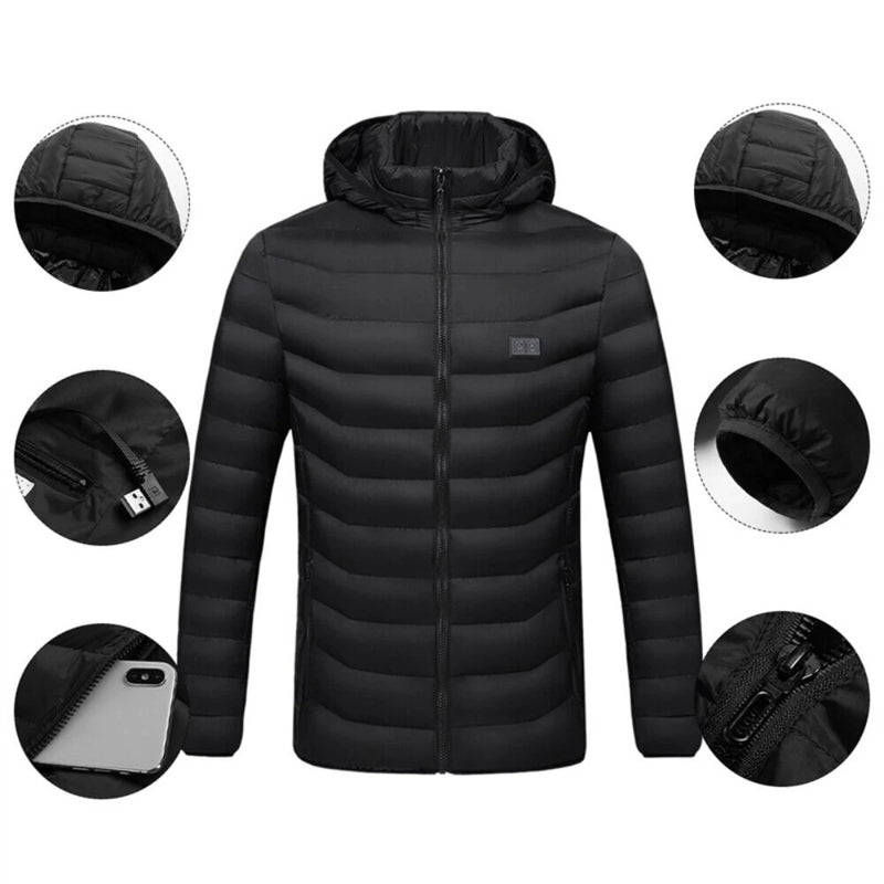 TENGOO HJ-15 Heated Jacket 15 Heating Zones USB Charging Thermal Warm Jacket Motorcycle Men's Heated Hooded Coat Outdoor Sportswear