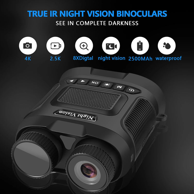 2.5K UHD 40M Pixels Rechargeable Binoculars Telescope 8X Zoom 300M Digital Infrared Digital Night Vision Scope for Hiking Camping Climbing