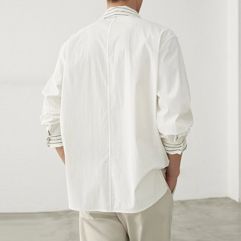 INCERUN Mens Color Block Striped Long Sleeve Shirt Loose Fit Lapel Top Casual Male Clothing S-5XL