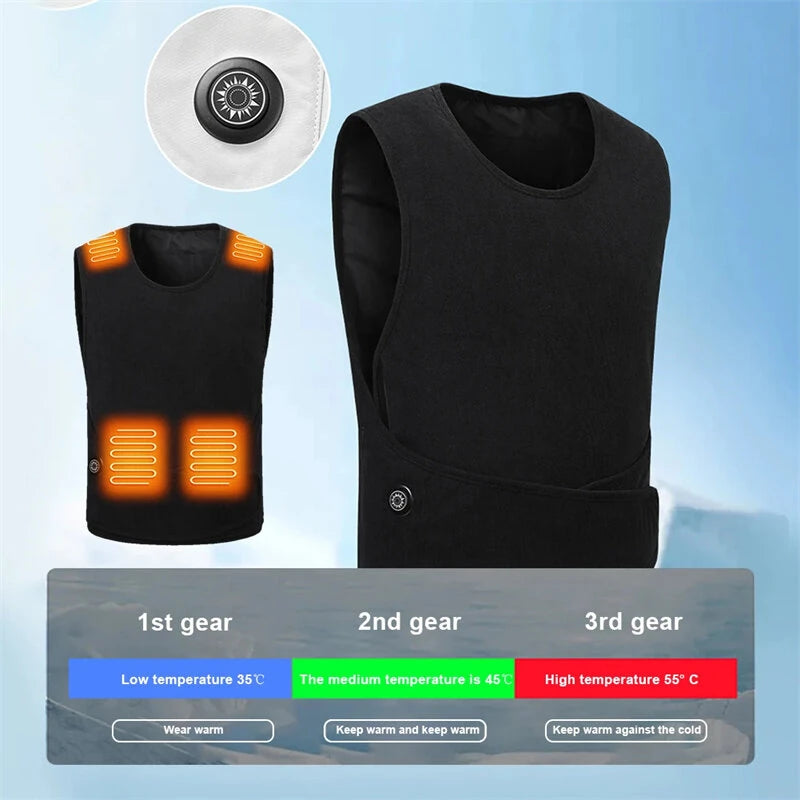 TENGOO HZB-11 11 Areas Heated Vest Men Women USB Electric Self Heating Vest with Adjustable Belt Warming Waistcoat Heated Jacket Washable Thermal Winter Clothes